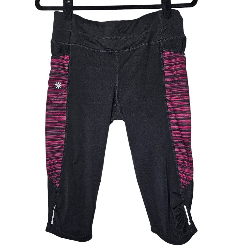 ❤️Athleta M Black Athletic Capri Legging Active Reflective Gym Yoga BeFree